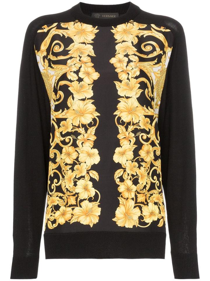 Versace Baroque Print Cotton And Silk Jumper - Black