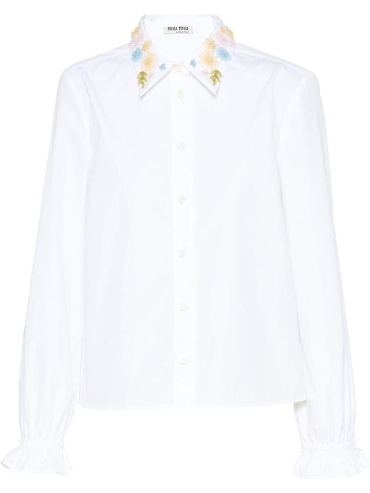 Miu Miu Floral Embroidered Poplin Shirt - White