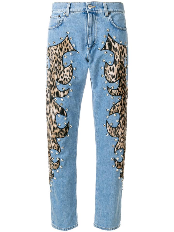 Moschino Animal Print Appliqué Cropped Jeans - Blue