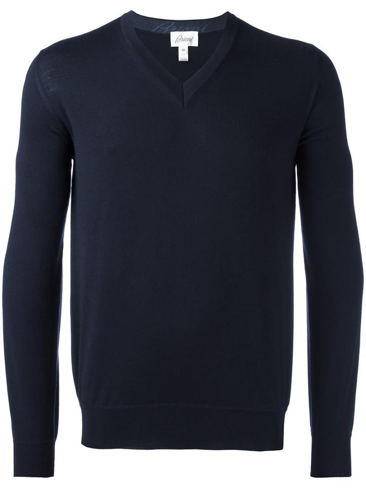 Brioni V-neck Jumper, Men's, Size: 52, Blue, Wool