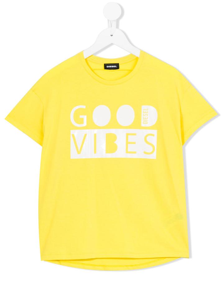 Diesel Kids - Good Vibes Print T-shirt - Kids - Cotton - 12 Yrs, Girl's, Yellow/orange