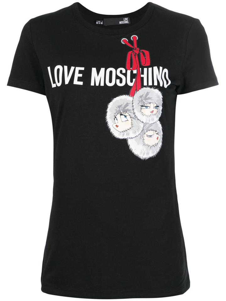 Love Moschino Furry Girls Logo Print T-shirt - Black