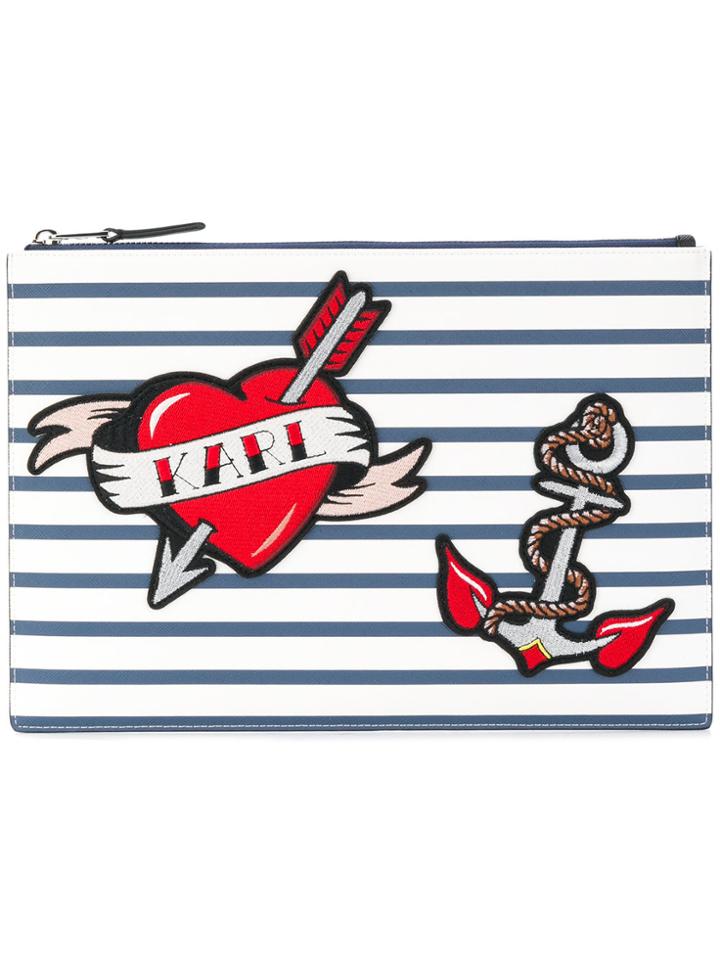 Karl Lagerfeld Captain Karl Stripes Pouch Bag - Blue