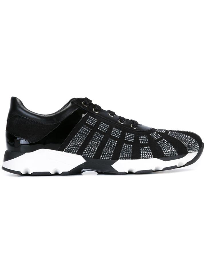 René Caovilla Rhinestone Panelled Sneakers - Black