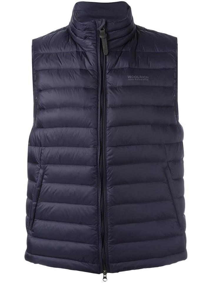 Woolrich High Neck Zipped Gilet, Men's, Size: Large, Blue, Feather Down/polyamide