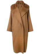 Liska Mink Fur Collar Coat - Brown