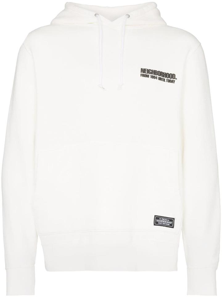 Neighborhood Logo Print Hoodie - White