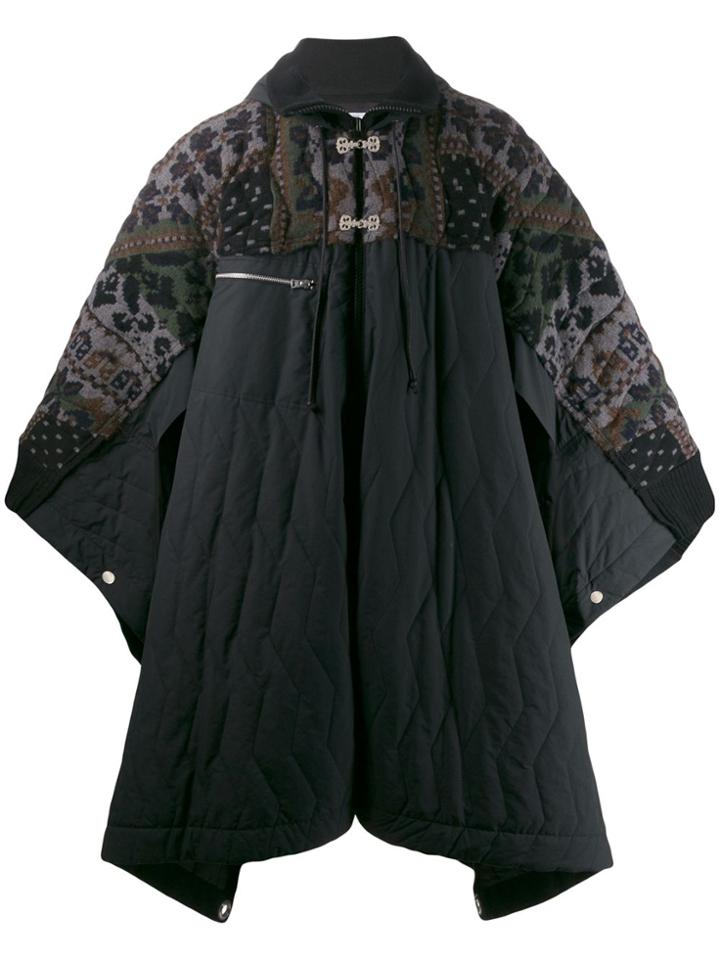 Sacai Padded Cape Coat - Black