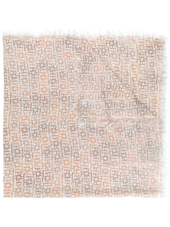 Hemisphere Fringed Logo Scarf - Brown
