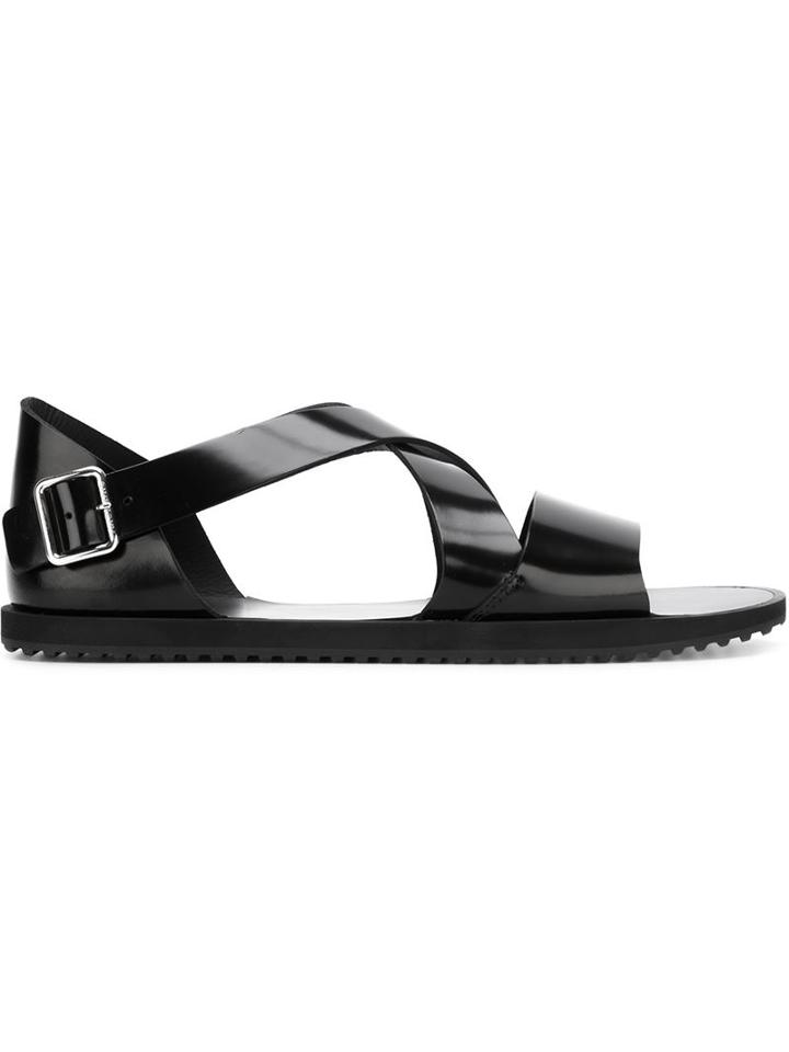 Givenchy Cross Strap Sandals, Men's, Size: 43, Black, Leather/rubber