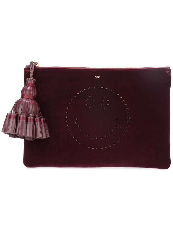 Anya Hindmarch Georgiana Smiley Velvet Clutch, Women's, Pink/purple, Velvet