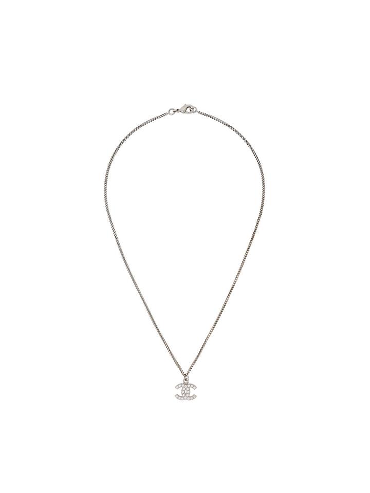 Chanel Vintage Cc Logos Rhinestone Necklace - Metallic