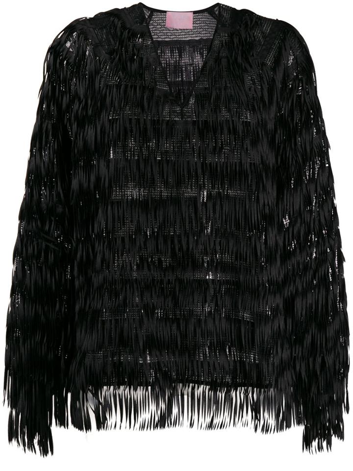 Giamba Fringed Sequin-embellished Blouse - Black