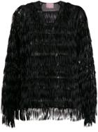 Giamba Fringed Sequin-embellished Blouse - Black