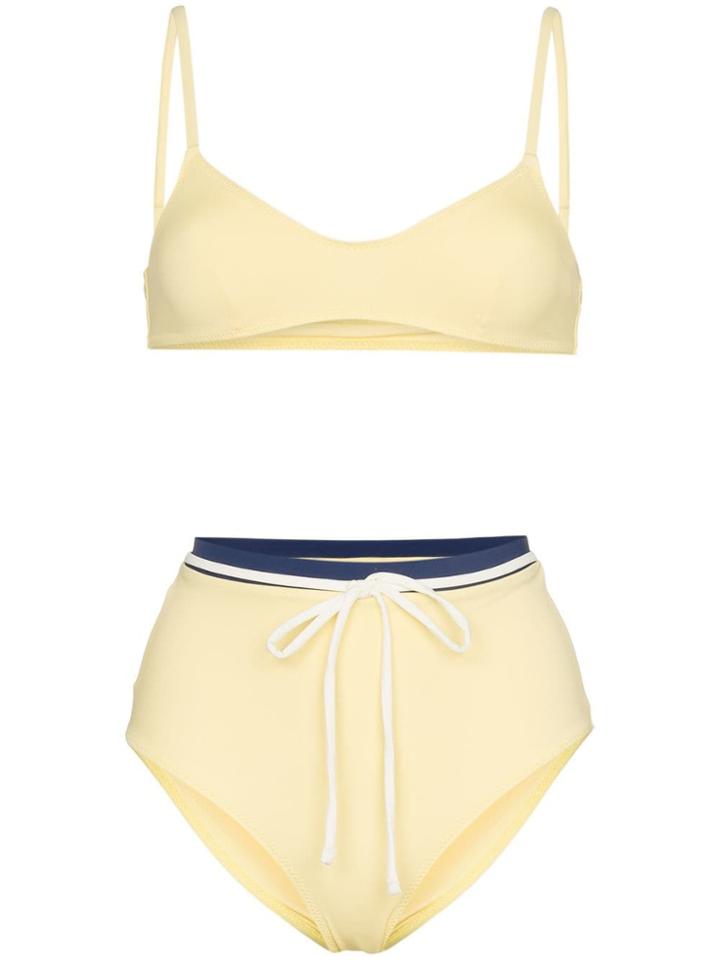 Solid And Striped Cora Bikini Top And High-waist Set - Yellow & Orange