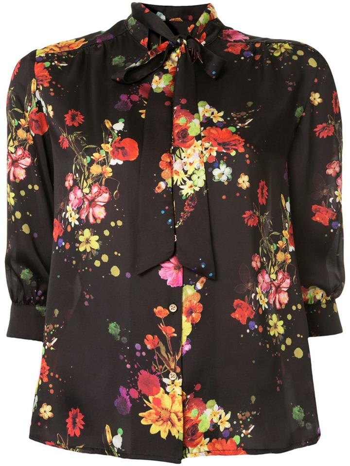 Loveless Floral Tie Neck Blouse - Black