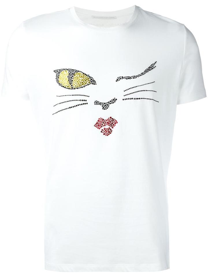 'wink Cat' Embellished T-shirt, Men's, Size: 52, White, Cotton/crystal, Ermanno Scervino
