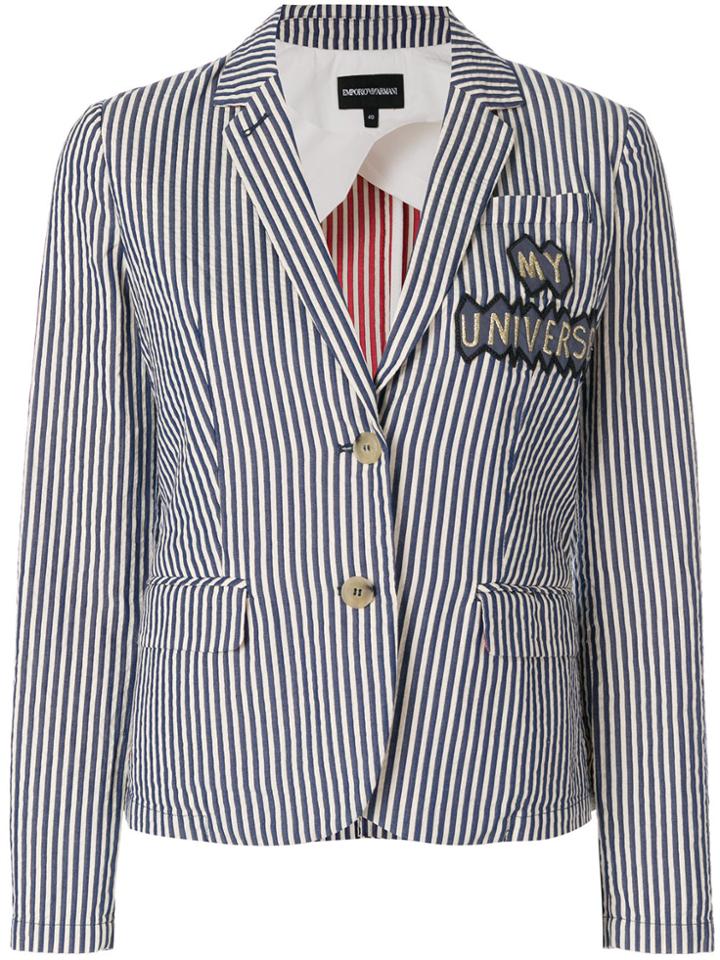 Emporio Armani Patch-appliqué Striped Blazer - Blue