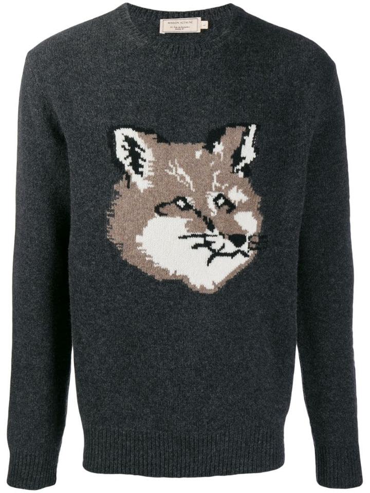 Maison Kitsuné Intarsia Fox Head Jumper - Grey