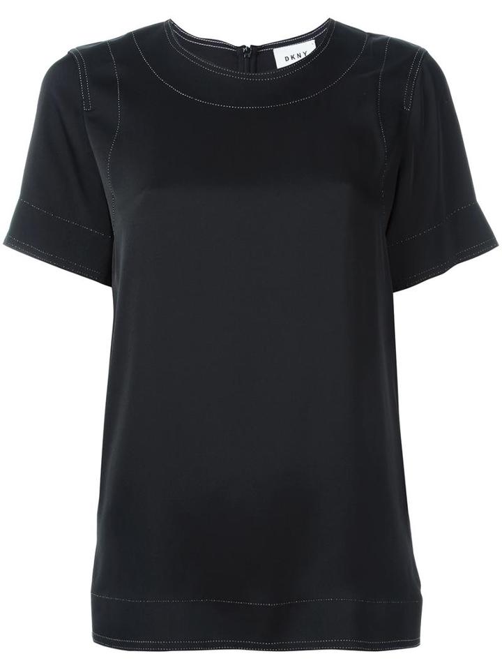 Dkny Stitch Detail T-shirt, Women's, Size: Medium, Black, Silk/spandex/elastane/modal