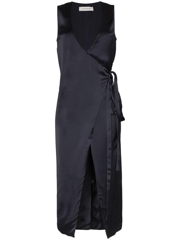 A Plan Application V-neck Satin Wrap Dress - Blue