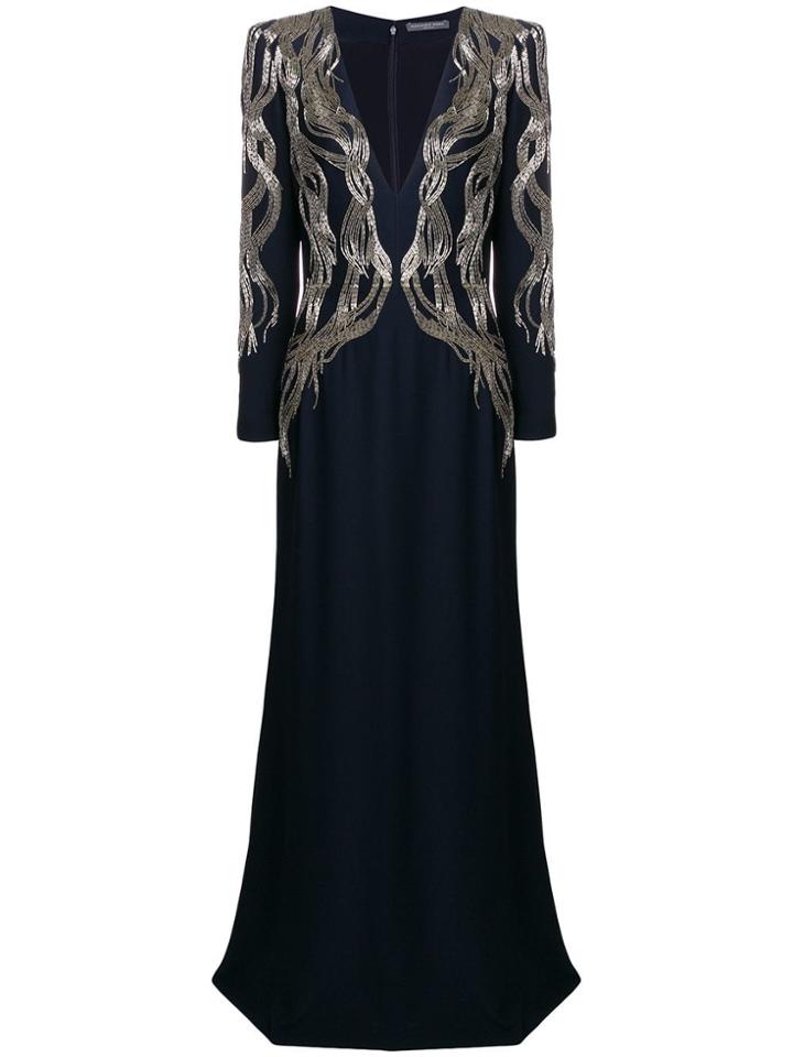 Alexander Mcqueen Embellished Long Gown - Blue