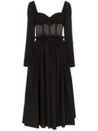 Rosie Assoulin Sheer Bodice Long-sleeved Midi Dress - Black