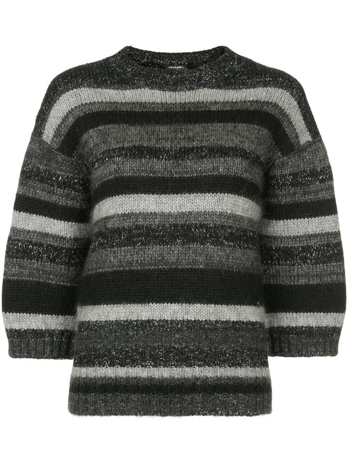 Chanel Vintage Three-quarters Sleeve Striped Jumper - Black