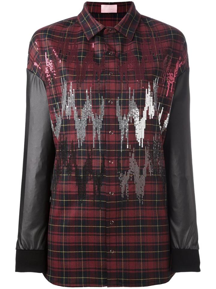 Giamba Contrast Sleeve Plaid Shirt, Women's, Size: 40, Red, Cotton/polyester/polyurethane/virgin Wool