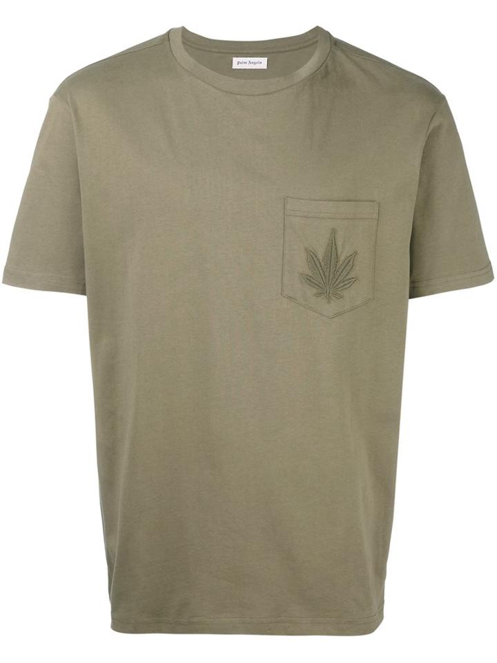 Palm Angels Embroidered Breast Pocket T-shirt, Men's, Size: Large, Green, Cotton