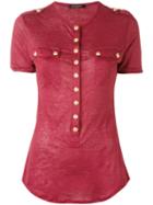 Balmain - Button T-shirt - Women - Linen/flax - 38, Red, Linen/flax