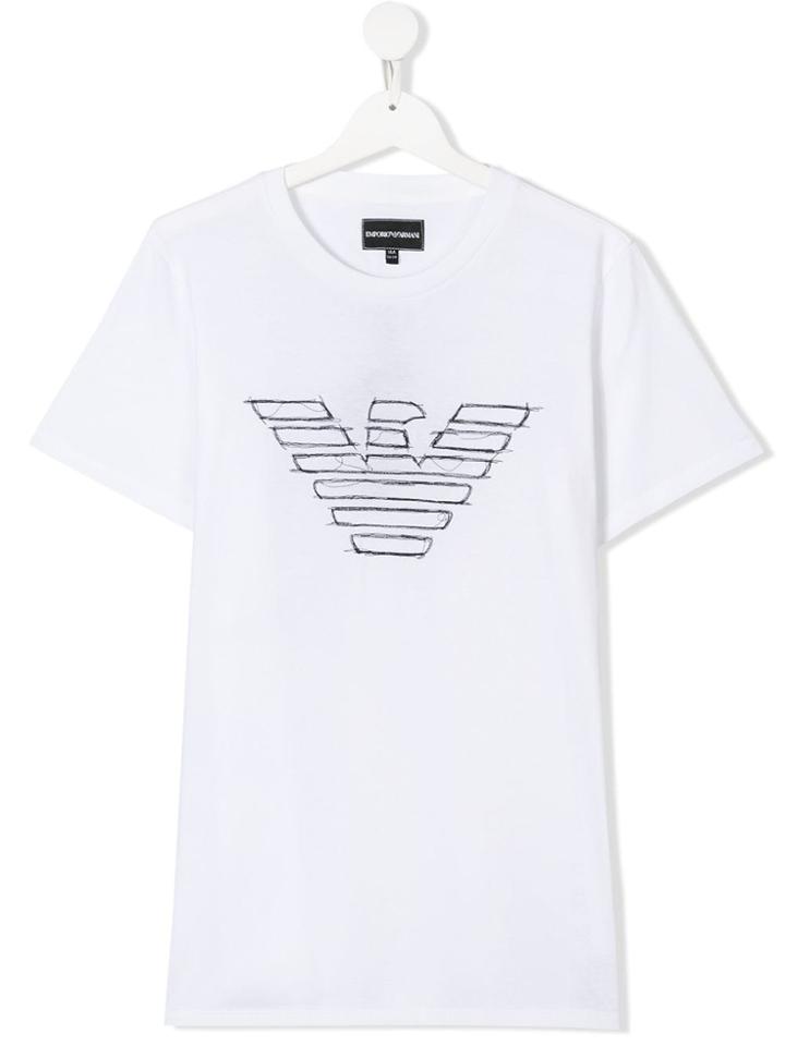 Emporio Armani Kids Embroidered Logo Tee - White