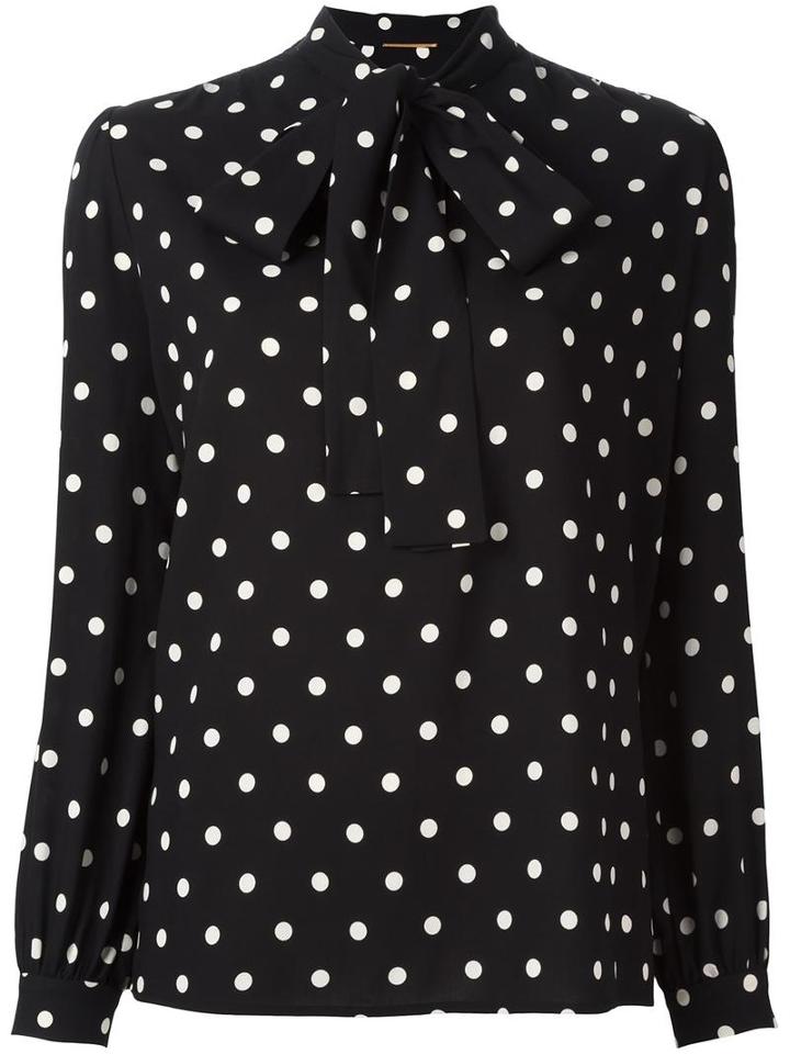 Saint Laurent Polka Dot Lavaliere Blouse, Women's, Size: 42, Black, Viscose