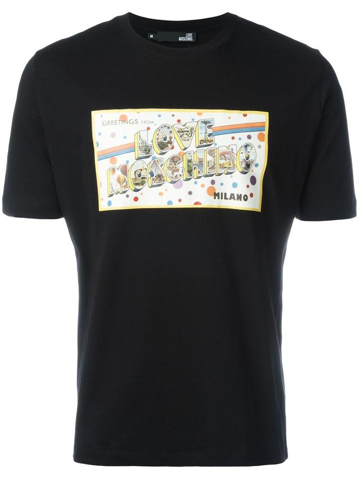 Love Moschino Postcard Logo T-shirt, Men's, Size: Large, Black, Cotton