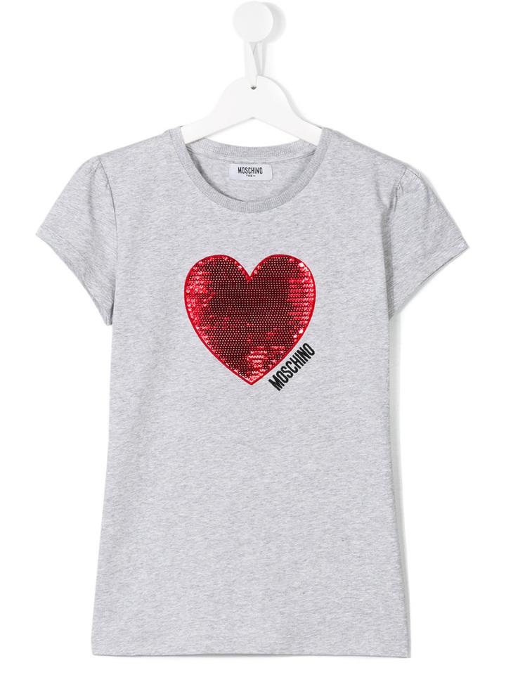 Moschino Kids - Sequin Heart T-shirt - Kids - Cotton/spandex/elastane - 14 Yrs, Grey
