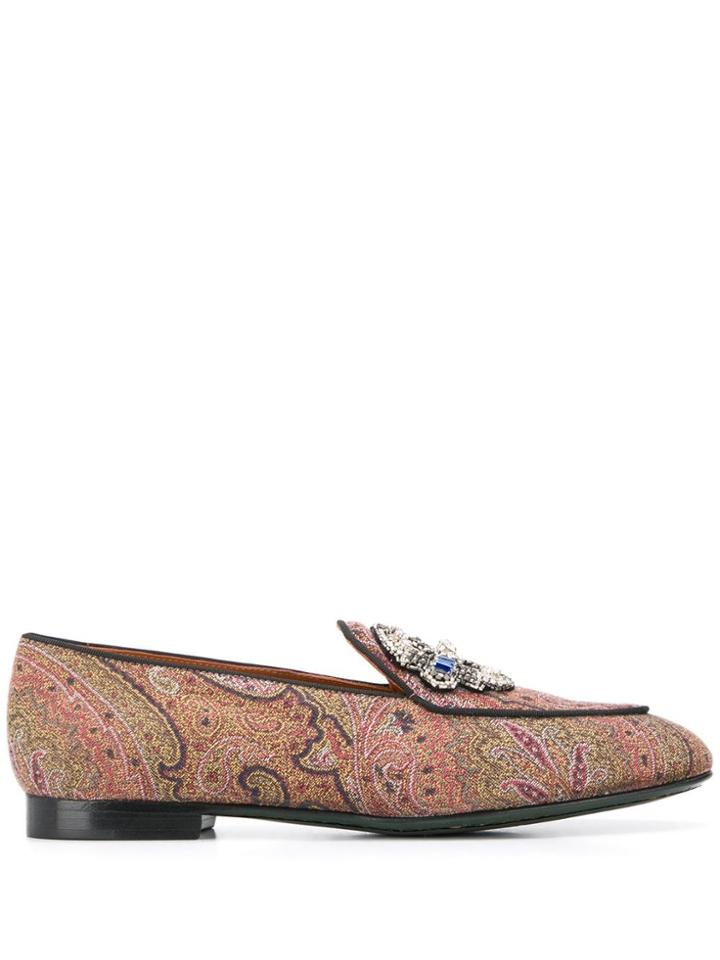 Etro 20mm Paisley Print Loafers - Brown