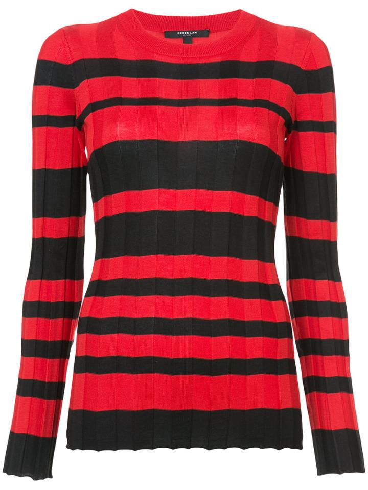 Derek Lam Long Sleeve Striped Wide Rib Crewneck Pullover - Red