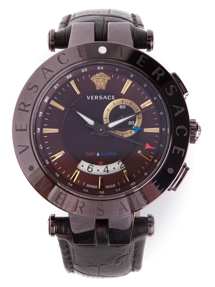 Versace V Race Gmt Alarm Watch, Men's, Brown, Leather/steel