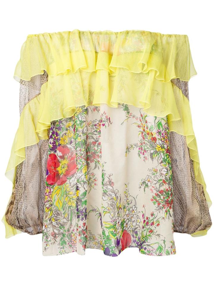 Blumarine Off Shoulder Ruffle Blouse - Neutrals