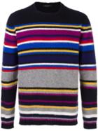 Roberto Collina Striped Crew Neck Sweater, Men's, Size: 52, Blue, Merino