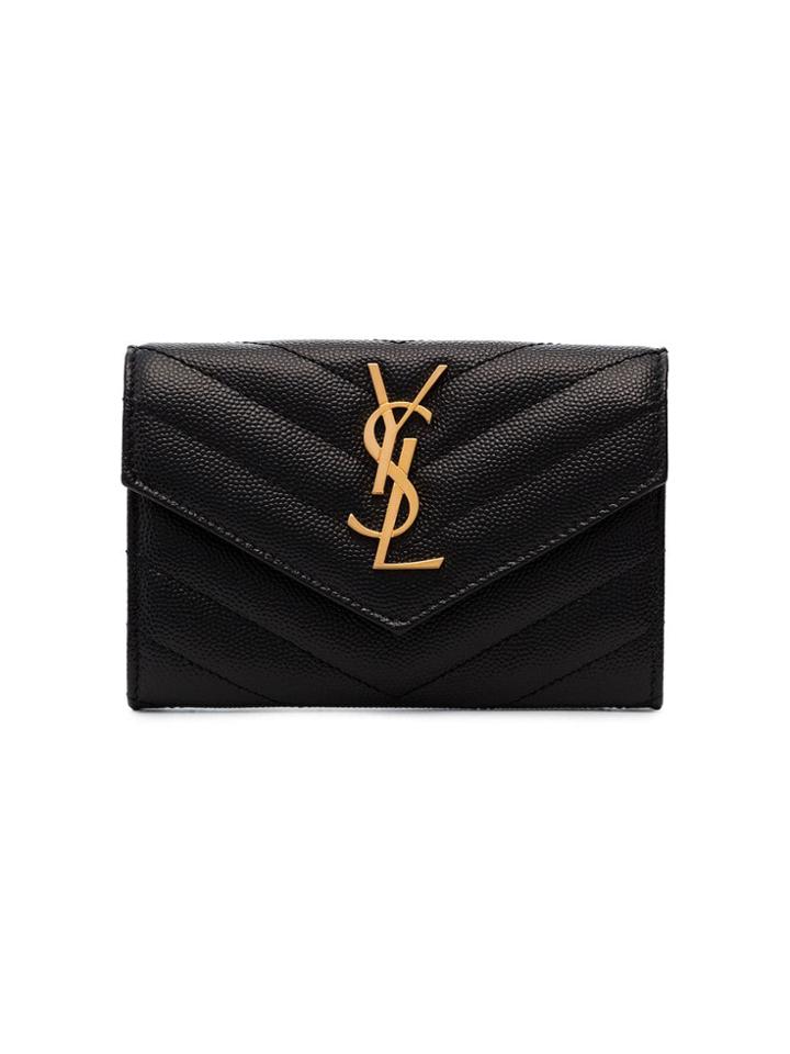Saint Laurent Black Monogram Quilted Grained Leather Wallet