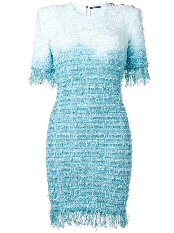 Balmain Gradient Bouclé Dress - Blue
