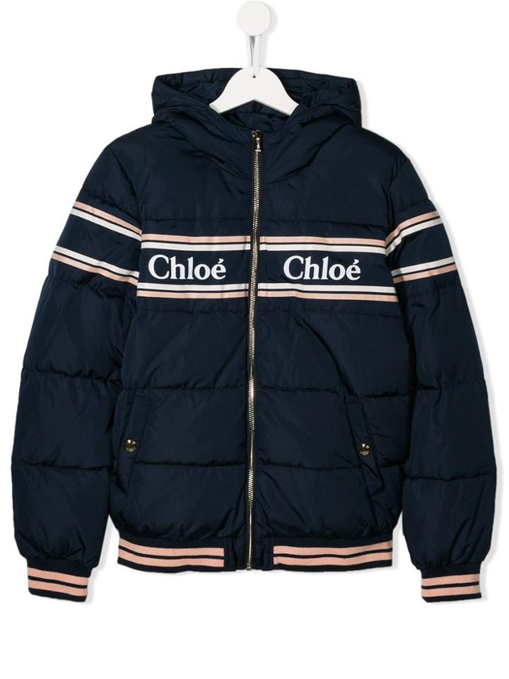 Chloé Kids Teen Logo Quilted Jacket - Blue