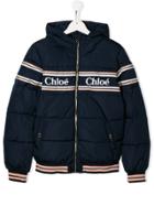 Chloé Kids Teen Logo Quilted Jacket - Blue