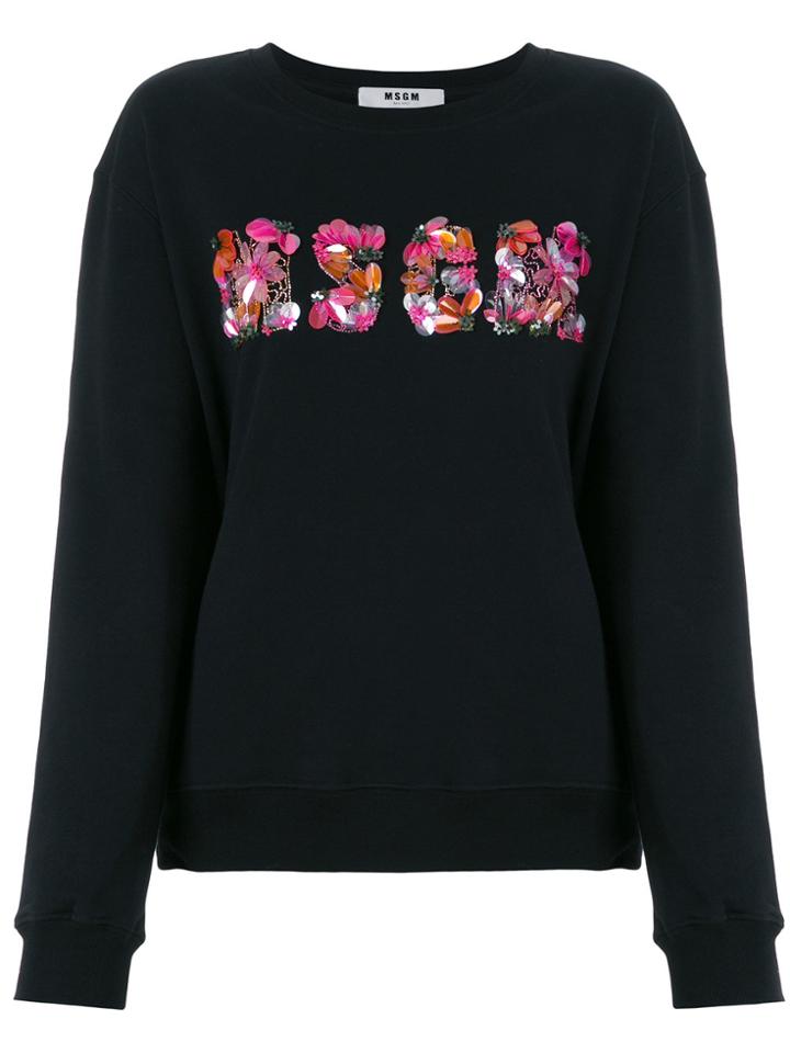 Msgm Sequin Logo Sweatshirt - Black