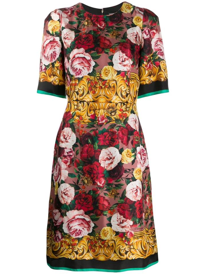 Dolce & Gabbana Rose Print Midi Dress - Pink