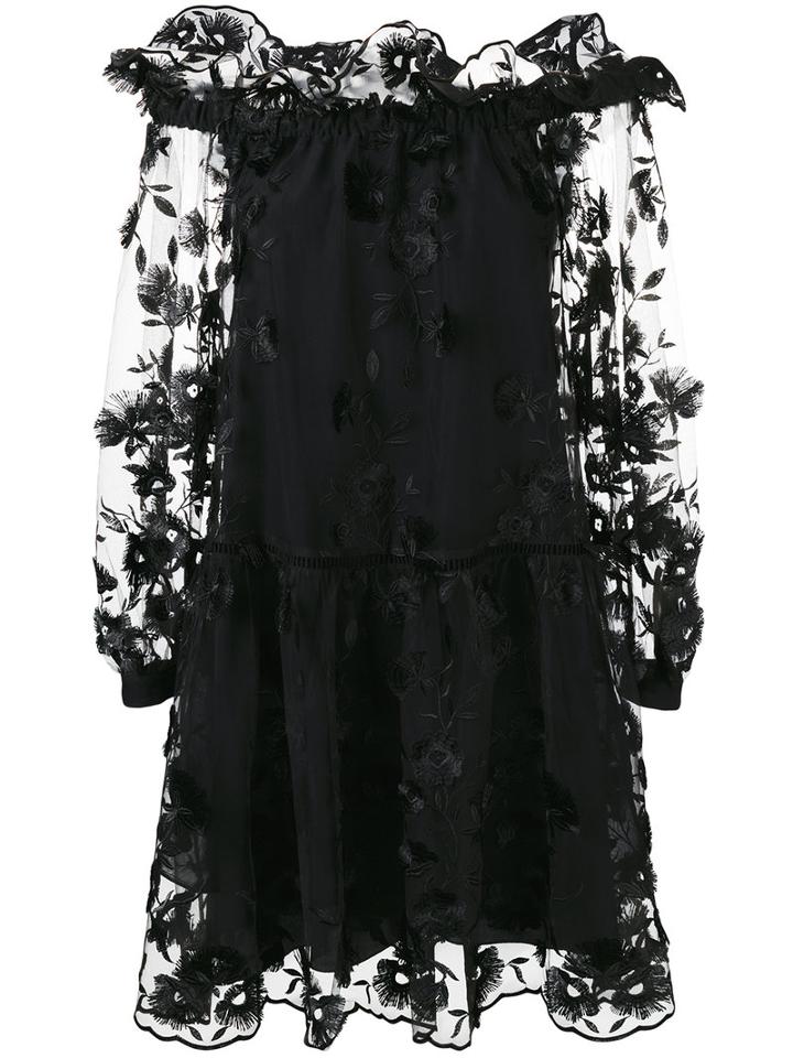 Alberta Ferretti - Abito Floral Mesh Dress - Women - Silk/polyester/acetate/other Fibers - 40, Black, Silk/polyester/acetate/other Fibers