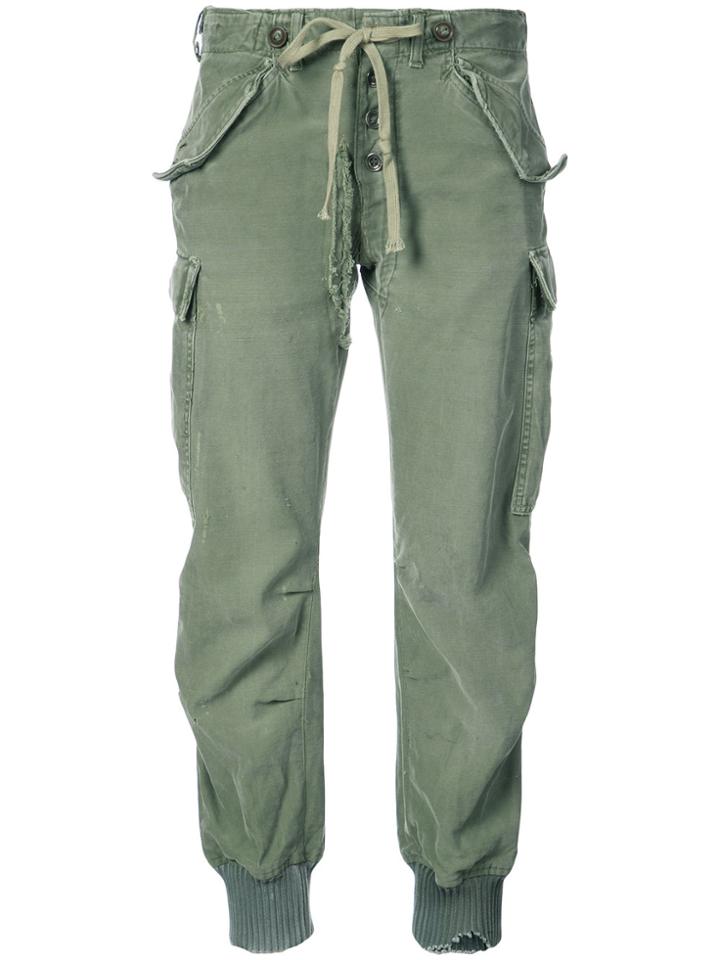 Greg Lauren Elasticated Waist Cargo Trousers - Green
