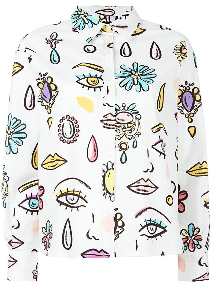 Boutique Moschino Printed Shirt, Women's, Size: 38, White, Cotton/other Fibers