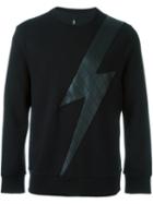 Neil Barrett Lightning Bolt Patch Sweatshirt, Men's, Size: Large, Black, Cotton/lyocell/viscose/polyurethane